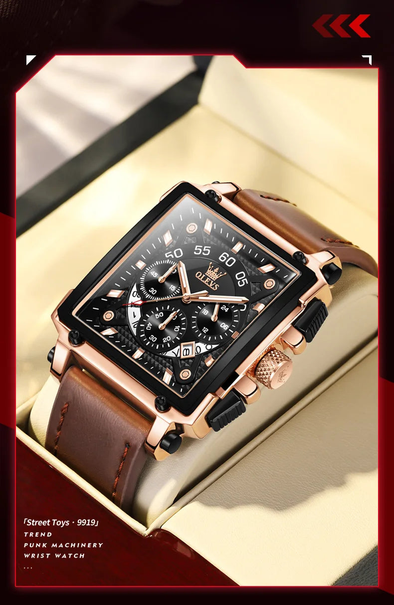 Men’s Square Dial Leather Strap Watch