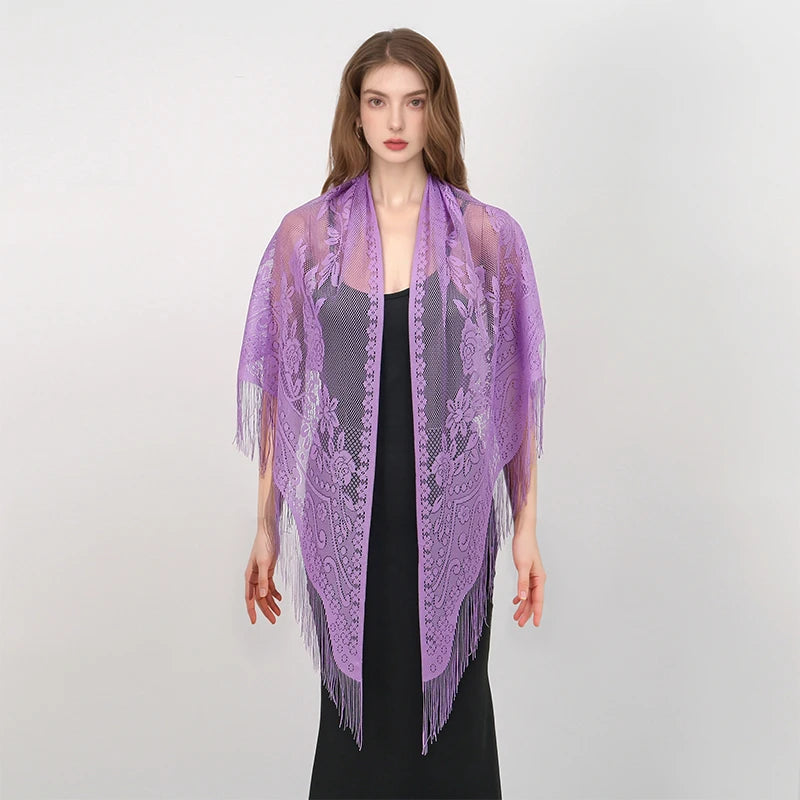 New Embroidery Lace Scarf Shawl Floral Triangular Veil Shawl For Women Party Scarf Wedding Poncho Stoles Ladies Headband Wraps