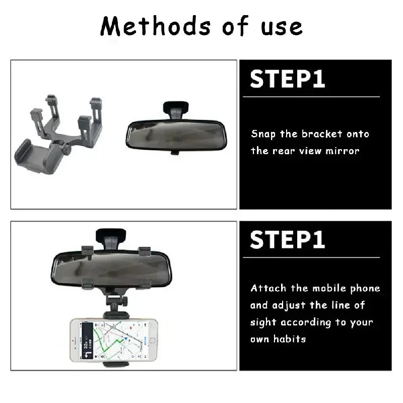 Adjustable Foldable Car Phone Holder Mount Bracket Universal Rearview Mirror GPS Navigation Clip Mobile Stand for Vehicle