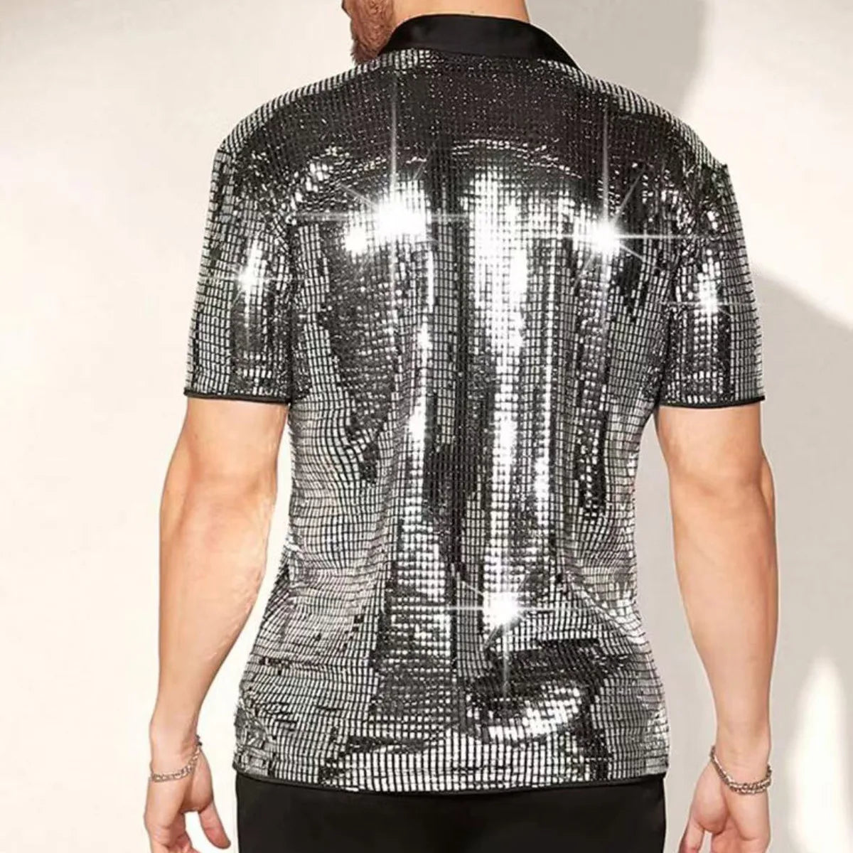 Men’s Shiny Short-Sleeve Party Shirt