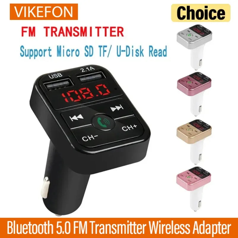 Car Wireless Adapter Bluetooth 5.0 FM Transmitter Mic Audio Receiver Auto MP3 Player 2.1A Dual USB Fast Charger Car Accessories