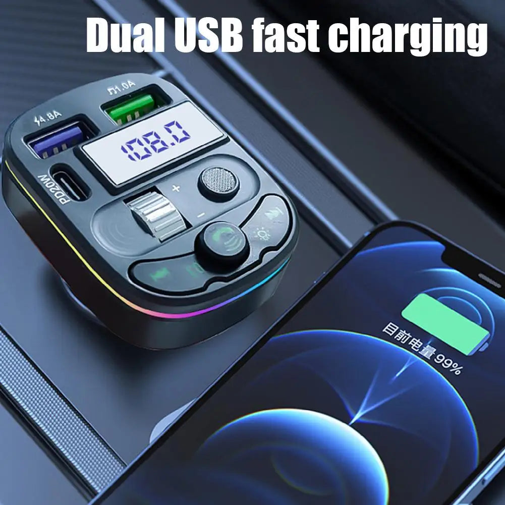 Bluetooth 5.3 FM Transmitter Handsfree Car AUX Radio Modulator MP3 Player with PD20W 12V-24V Fast Charge Adapter Car Accessories