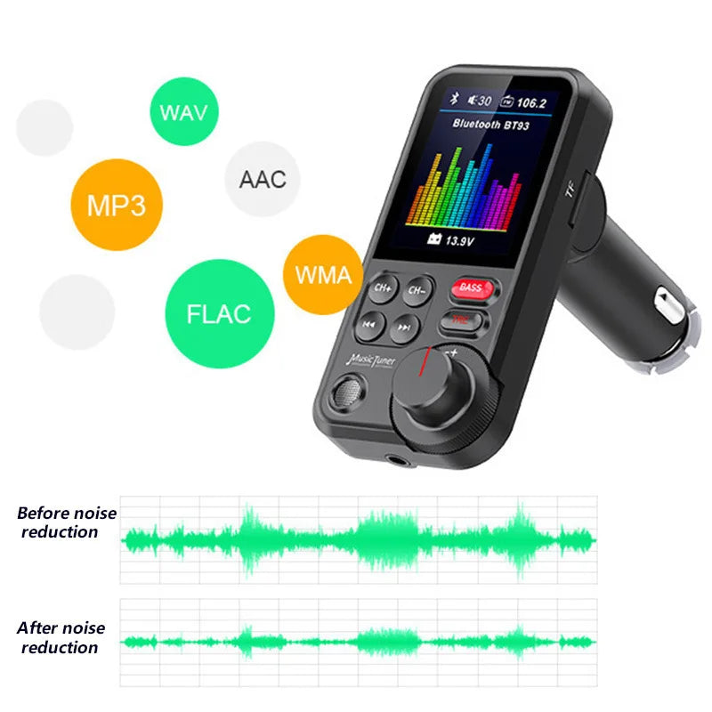 Bluetooth-compatible Car Wireless FM Transmitter Radio Adapter Fast Charging Treble Bass Sound Music Car MP3 Player Aux QC3.0