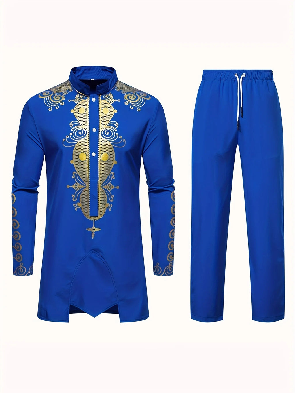 Men’s Traditional Dashiki Suit Set – 2 Piece Long Sleeve Top and Pants