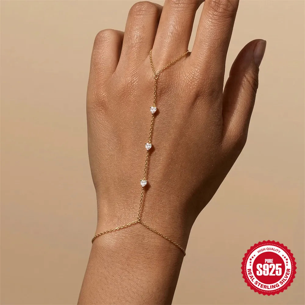 CANNER 925 Sterling Silver Lucky Koi Goldfish Finger Chain Bracelet For Women Hand Chain Ring Jewelry Gift pulseras de plata 925