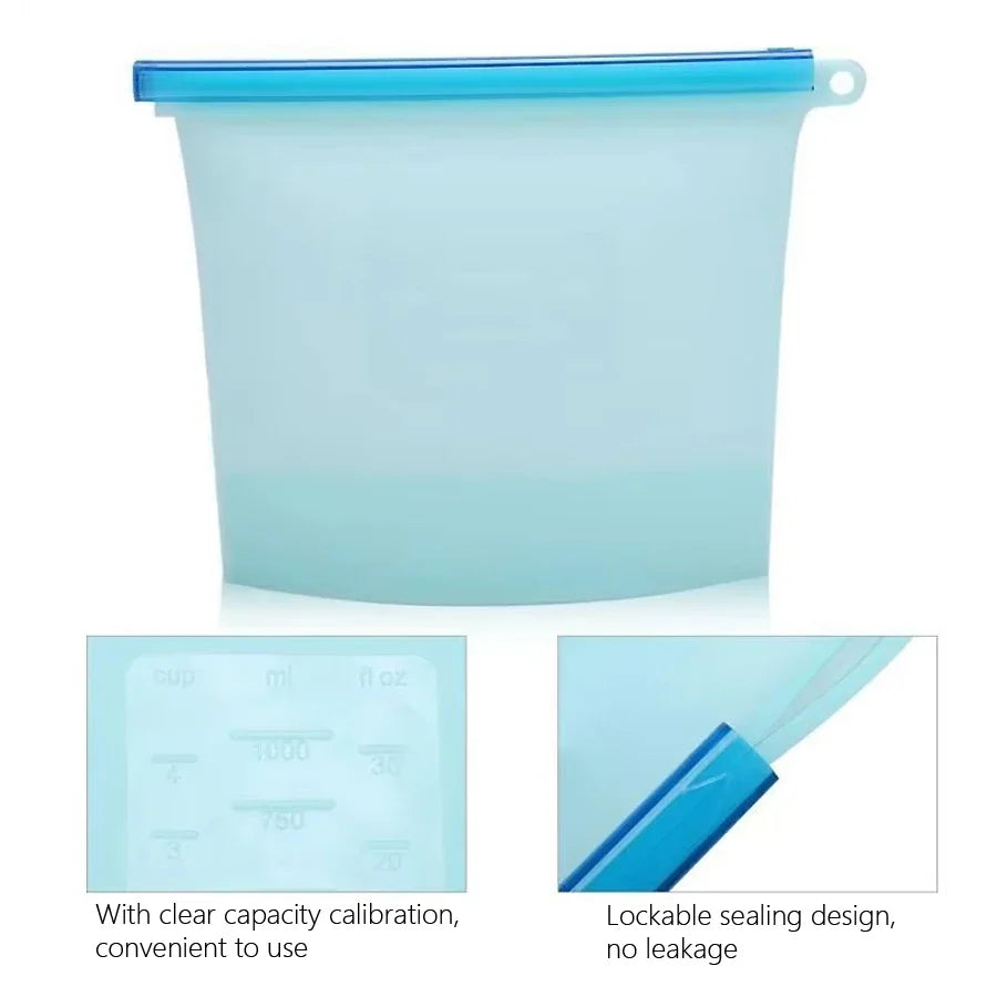 Reusable Silicone Food Storage Bags – 1000ml Leakproof Freezer & Lunch Bags (Set of 4)”