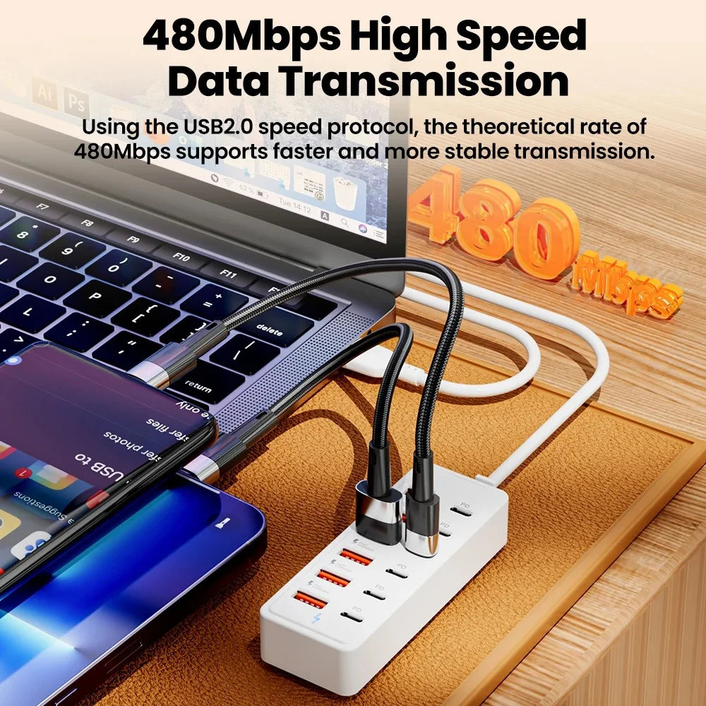 USB Type C Charger 12 in 1 USB HUB Adapter Socket Fast Charging Power Strip Desktop Charging Station For iPhone Samsung