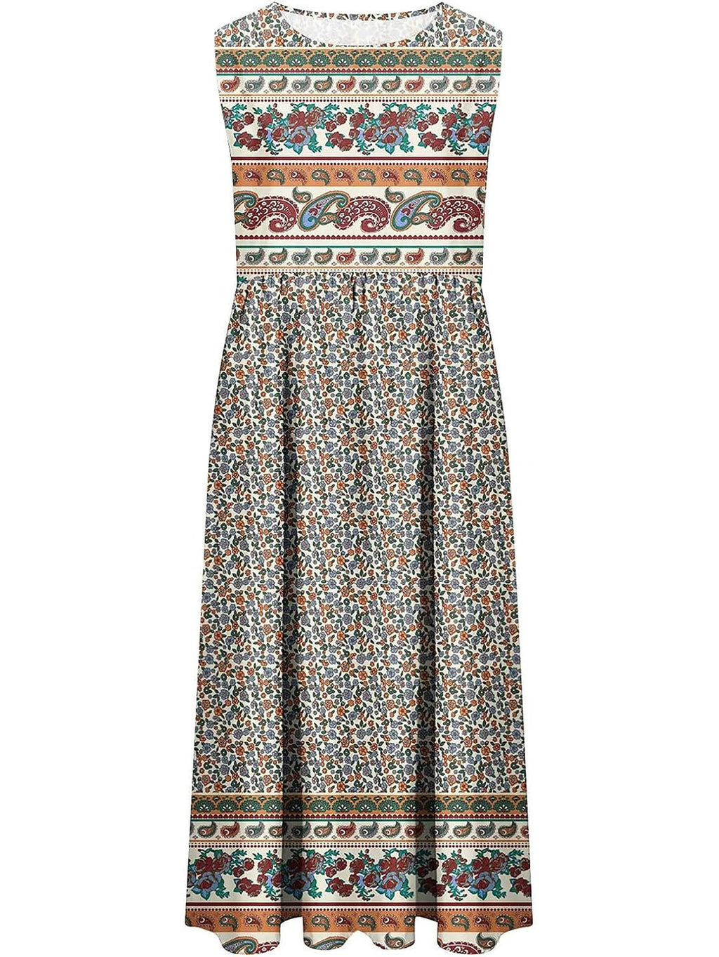 summer new! Women's sleeveless Bohemian floral casual beach MIDI sundress with pockets flowing and loose