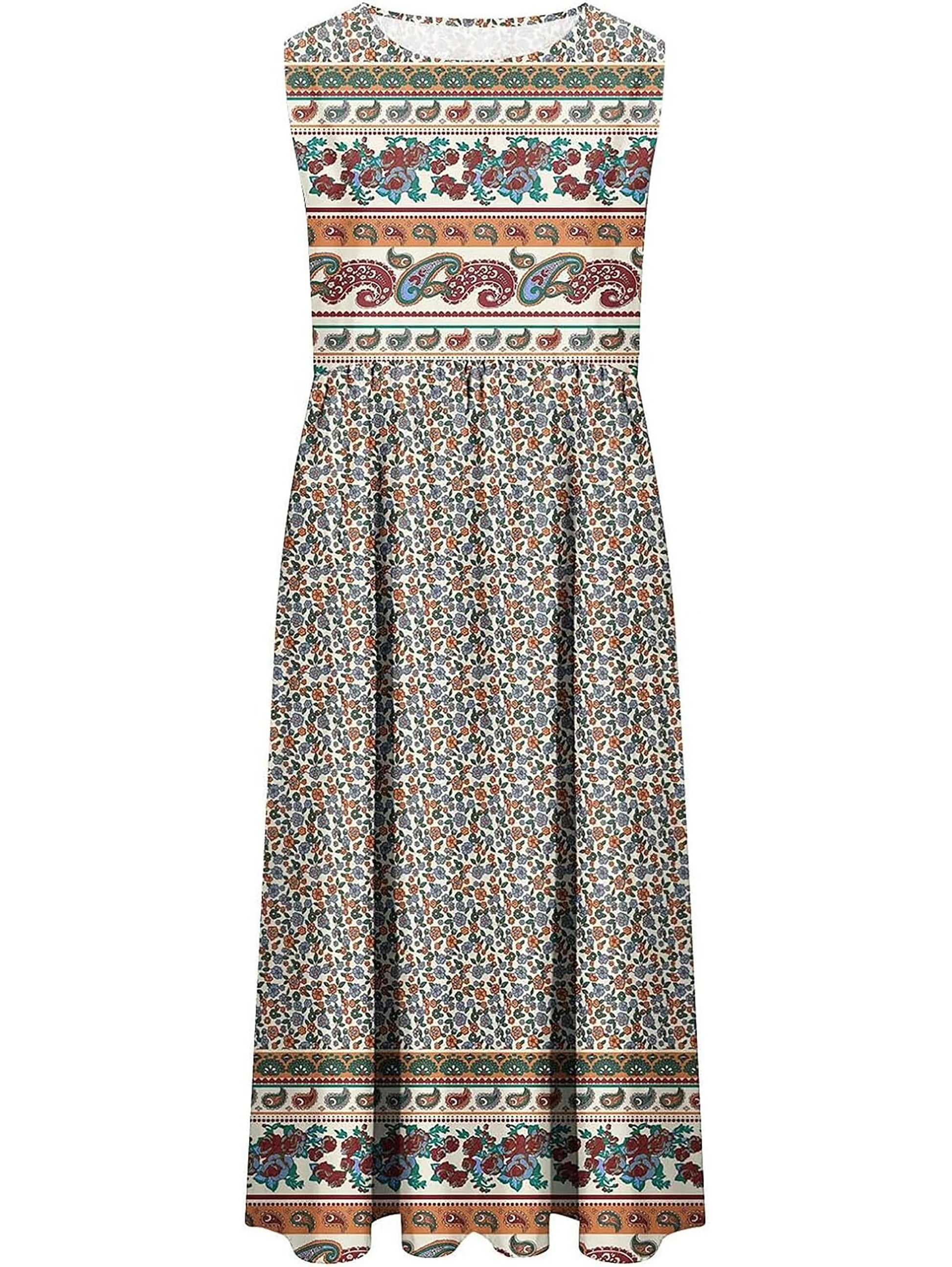summer new! Women's sleeveless Bohemian floral casual beach MIDI sundress with pockets flowing and loose
