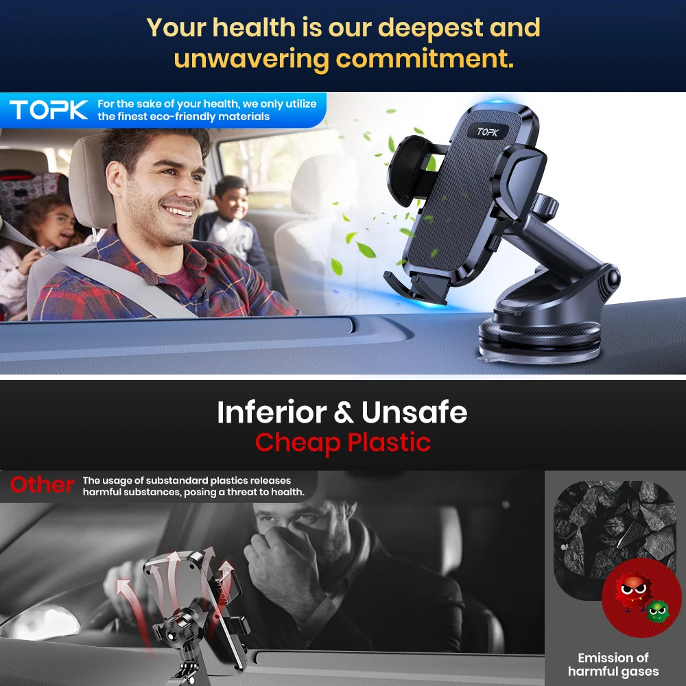 Car Phone Holder 2 in 1 Car Phone Mount for Car Dashboard/Windscreen One Button Release and 360° Rotation for All Phones