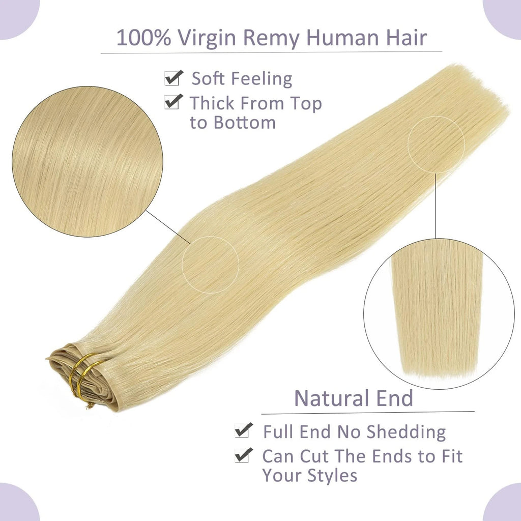 16 18 Inch Clip In Hair Extensions Real Human Hair Colored 613 Honey Blonde Clip Ins With Bangs Double Weft Invisible Hair Extension On Sale