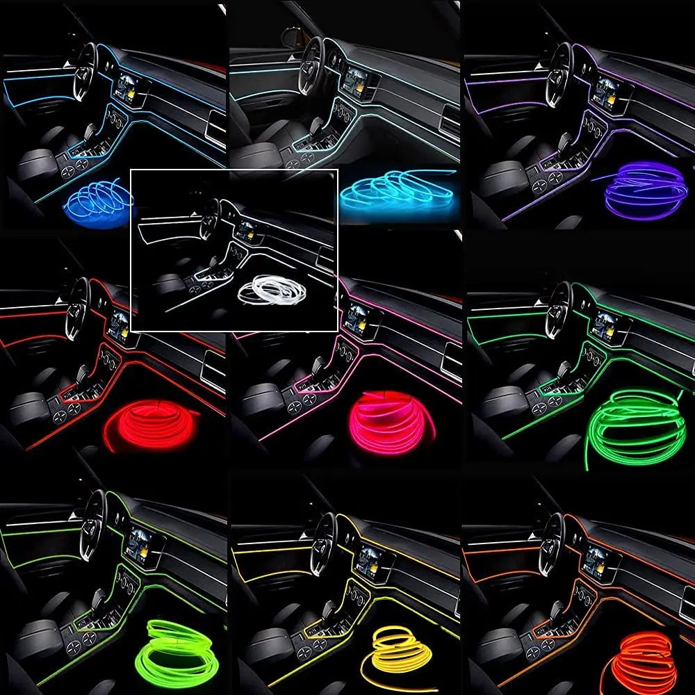 Car Interior Led Strip Light Neon EL Wiring Decorative Lamp For Auto Flexible Ambient Light USB Party Atmosphere