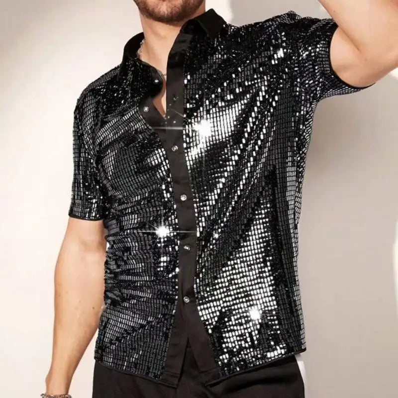 Men’s Shiny Short-Sleeve Party Shirt