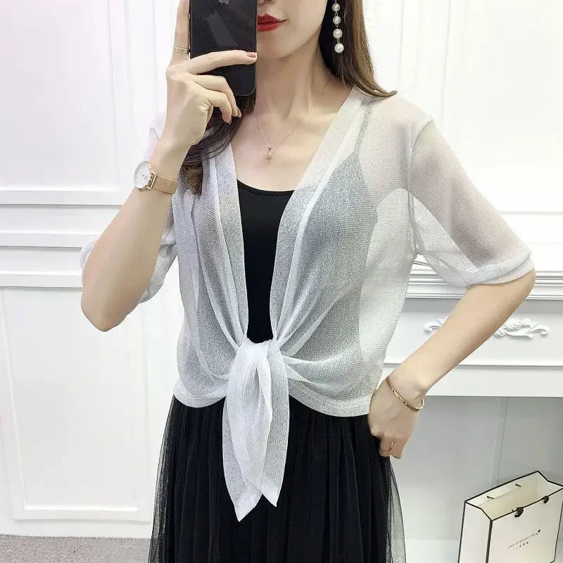 Breathable Plus Size Lace Cropped Shrug Cardigan Women's 2025 Summer Oversized Mesh Cover Up Bolero Beach Outerwear Women Tops