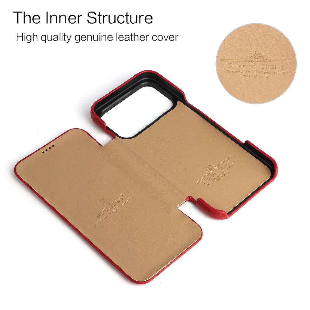 Premium Leather Flip Cover Mobile Phone Case For Apple iPhone 17 Pro Max Air iPhone17 Natural Cowhide Magnetic Button Open