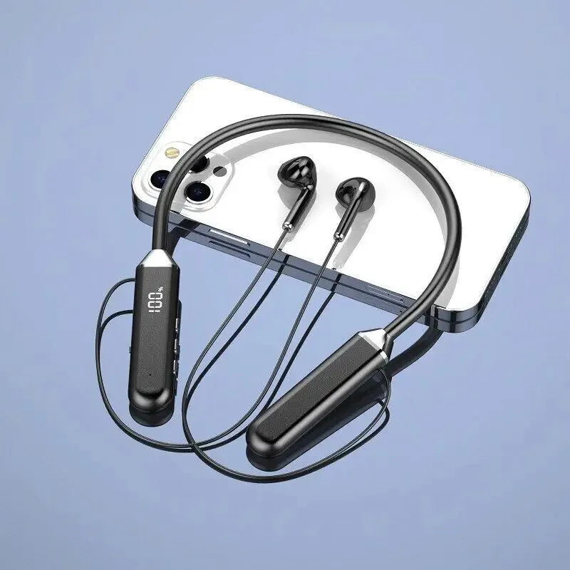 Wireless Neckband Headphones Bluetooth Earphones with LED Power Display High Sound Quality Stereo Waterproof In-ear Headset with Microphone