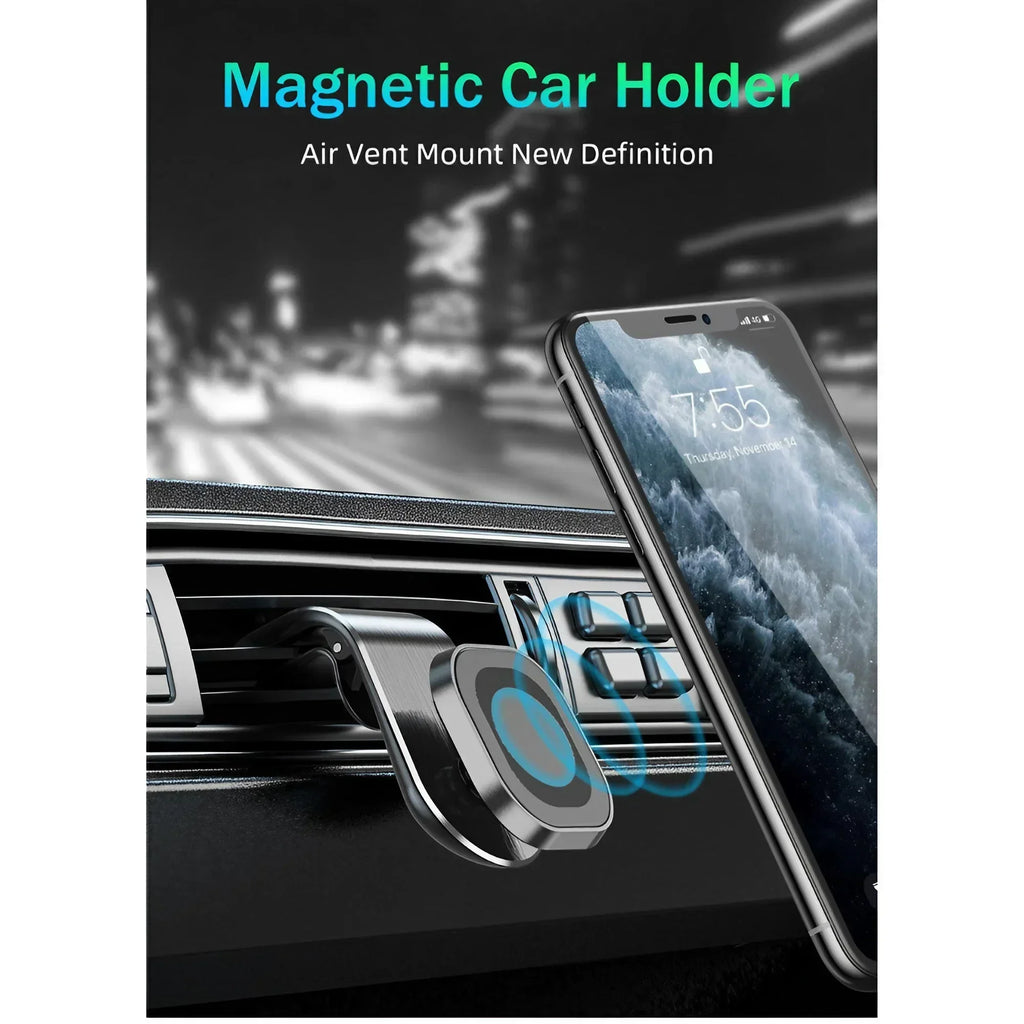 Magnetic Car Phone Mount - Strong L-Type Navigation Stand, 360° Rotation, Universal Fit for All Models, Holder for Smartphones