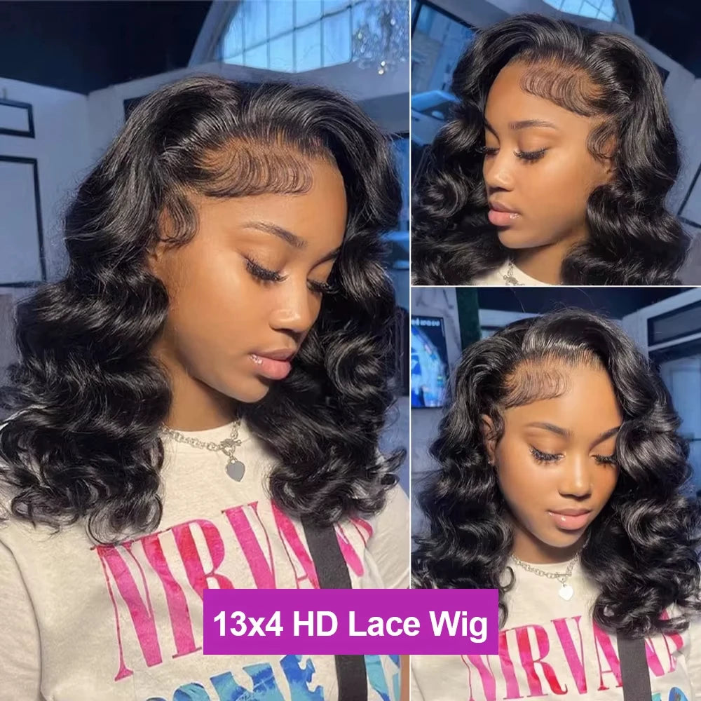 13x6 HD Lace Frontal Wigs Short Bob Body Wave Human Hair Wig 200 Density Pre Plucked Brazilian  Human Hair Wig For Women