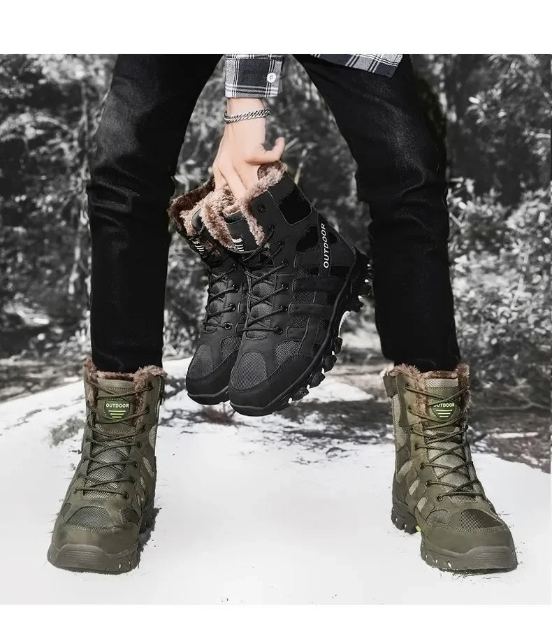 Men Warm Winter Snow Boots Tactical Combat Boots Outdoor Work Cotton Boots High Top Warm Sneakers Mens Plush Hiking Shoes