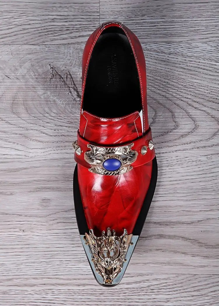 Men's Shoes Italian Style Pointed Metal Toe Leather Dress Shoes Men Slip on Oxfords Shoes for Men's Party and Wedding