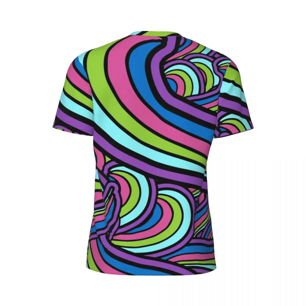 Gym T-Shirt For Man Retro Geometric 60S 70S T-Shirts Fashion Psychedelic Art Beach Tees O Neck Y2K Fun Design Tops Gift Idea