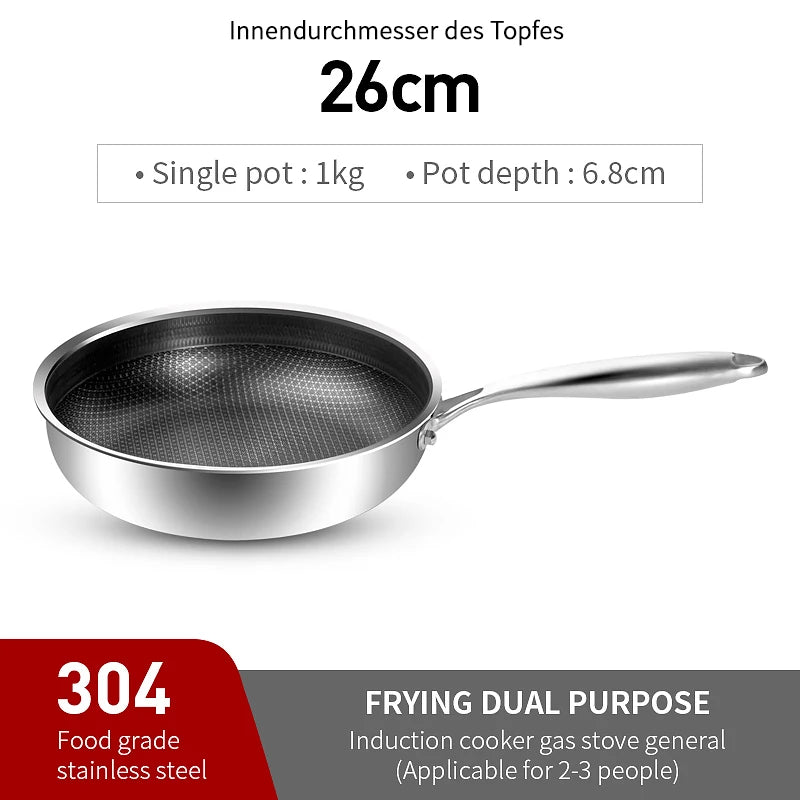 24/26CM Stainless Steel Non-Stick Frying Pan – Honeycomb Design (Gas & Induction Compatible)
