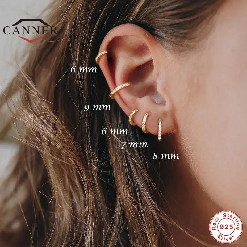 Sterling Silver Ear Hoop Piercing Earrings for Women 6mm 7mm 8mm 9mm Geometric Round Huggie Earings Fine Jewelry