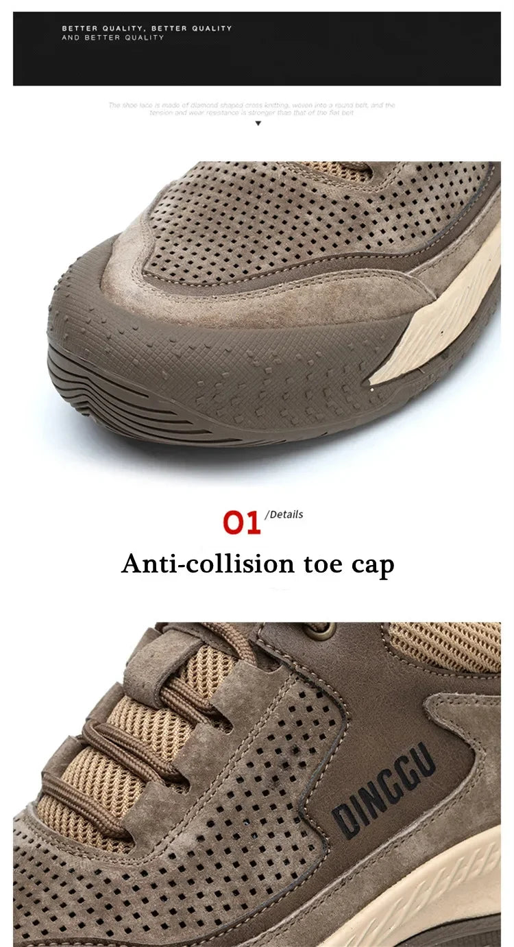 Men Steel Toe Shoes Men Breathable Work Shoes Women Hollow Out Upper Work Sneakers Lightweight Steel Toe Protective Safety Boots