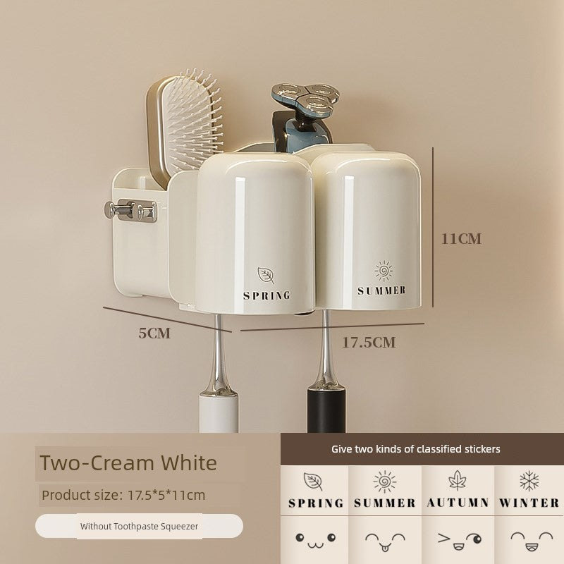 Wall-Mounted Toothbrush Holder with Toothpaste Squeezer | Bathroom Organizer Set