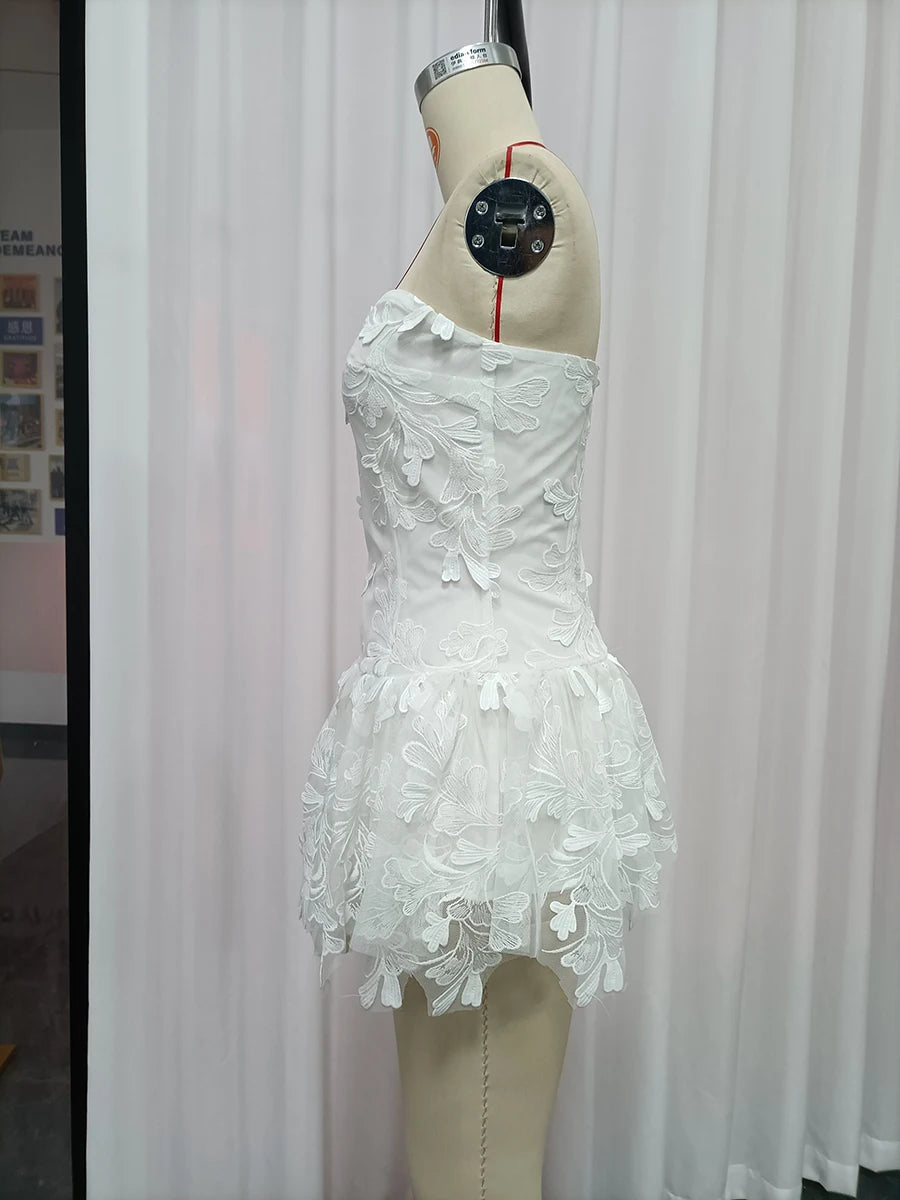 Dresses for Women Strapless Sleeveless High Waist Solid Mesh Mini Dress Female Fashion