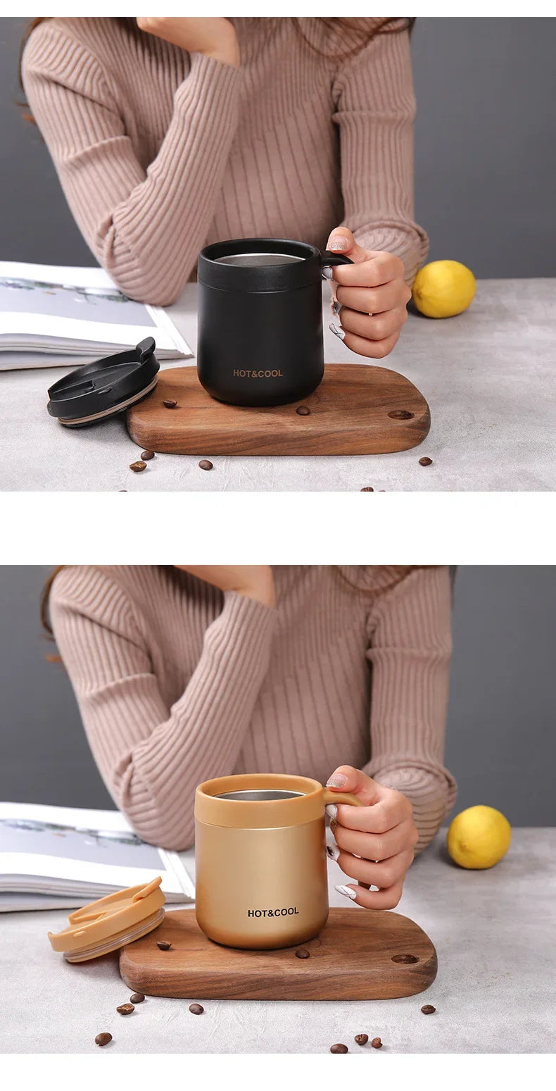 Portable Thermal Water Bottle 350ml Thermos Mug 304 Stainless Steel Coffee Cup with Handle Leak-Proof Vacuum Flask Insulated Cup