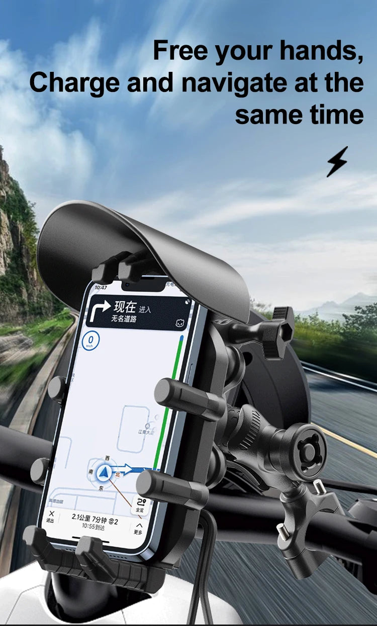Motorcycle Phone Holder 15W Wireless Charger & 18W USB 30W Type C Fast Charging Motorbike Bicycle Bike Scooter Stand