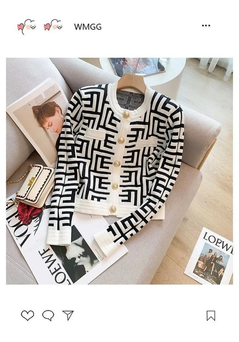 New Women's Cardigan Short Knit French Retro Style Sweater Coat Vintage Clothes Long Sleeve Top  Y2k