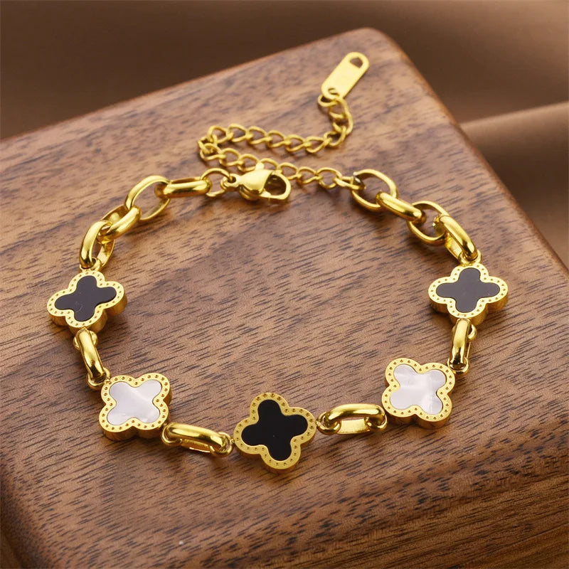 Women's Fashion Titanium Steel Four-leaf Clover Bracelet Adjustable Charm Bracelet Non-tarnish Lucky Chain Gift for Girlfriend