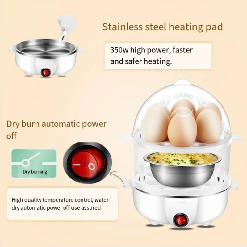 Smart White Egg Cooker Electric Multifunctional Mini Boiler Steamer Poacher for Kitchen Use - Plastic Housing 250W Power