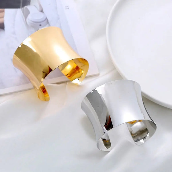 Unisex Wide Open Cuff Bracelet – Gold & Silver Tone Adjustable Metal