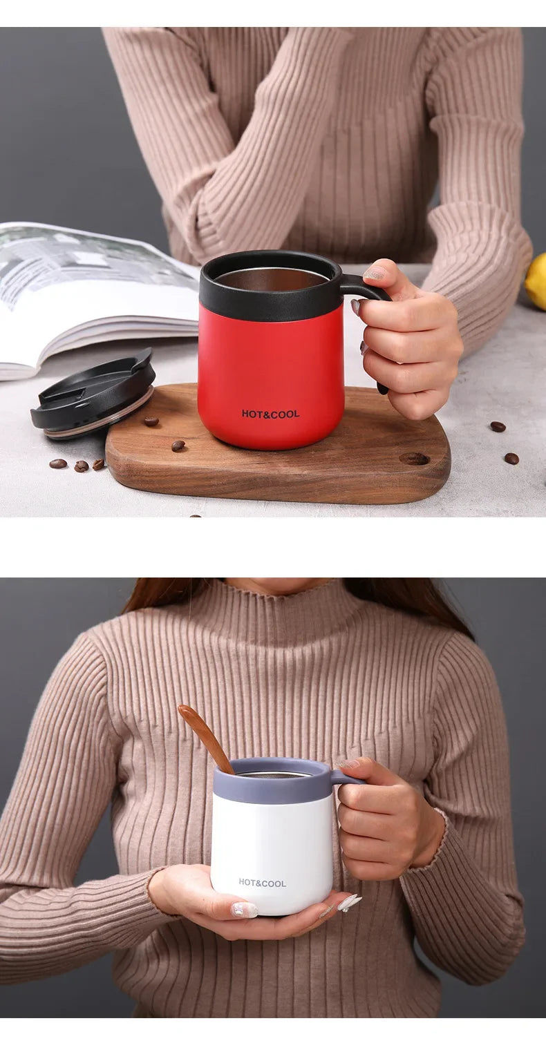 Portable Thermal Water Bottle 350ml Thermos Mug 304 Stainless Steel Coffee Cup with Handle Leak-Proof Vacuum Flask Insulated Cup