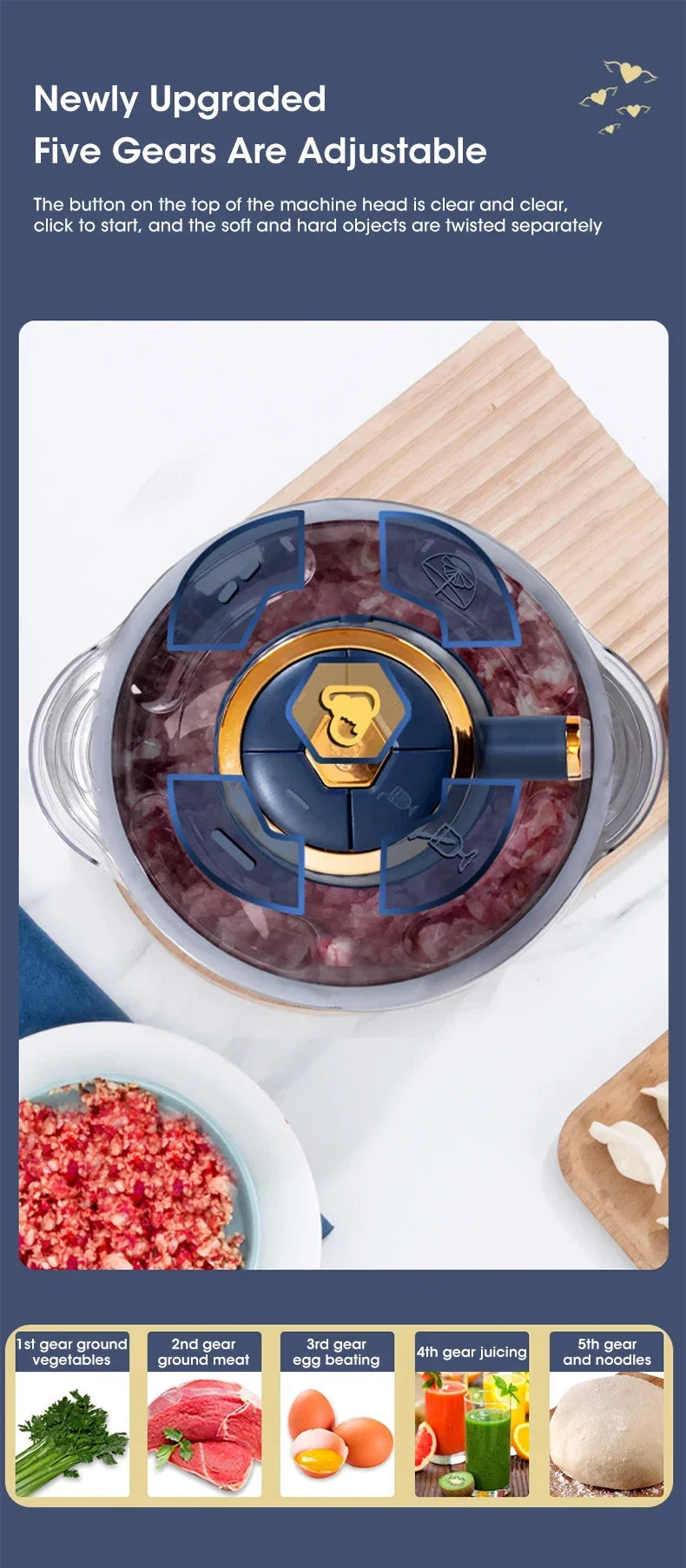Stainless Steel Electric Meat Grinder Multifunctional Food Chopper Vegetable Slicer Processor Household Kitchen Blender