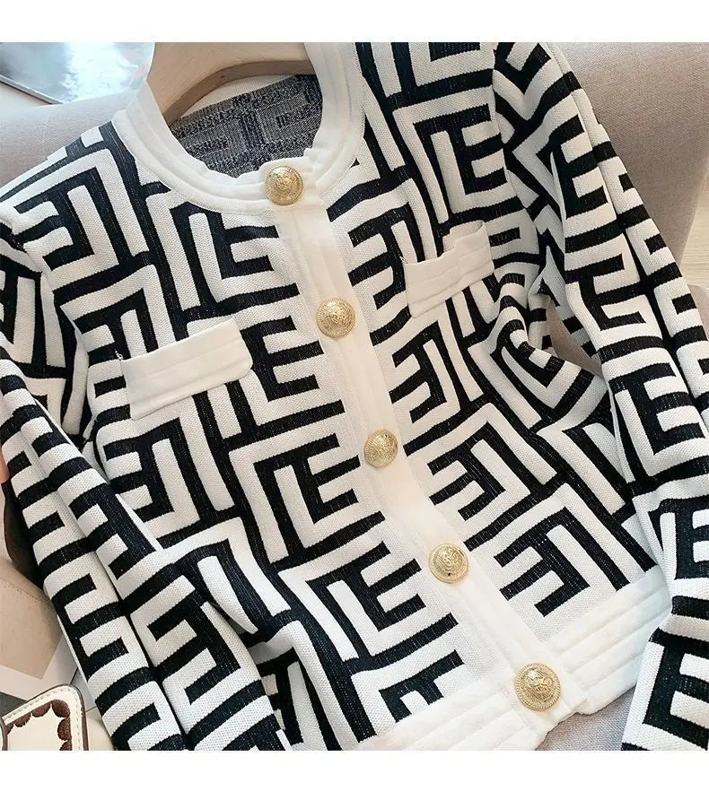 New Women's Cardigan Short Knit French Retro Style Sweater Coat Vintage Clothes Long Sleeve Top  Y2k