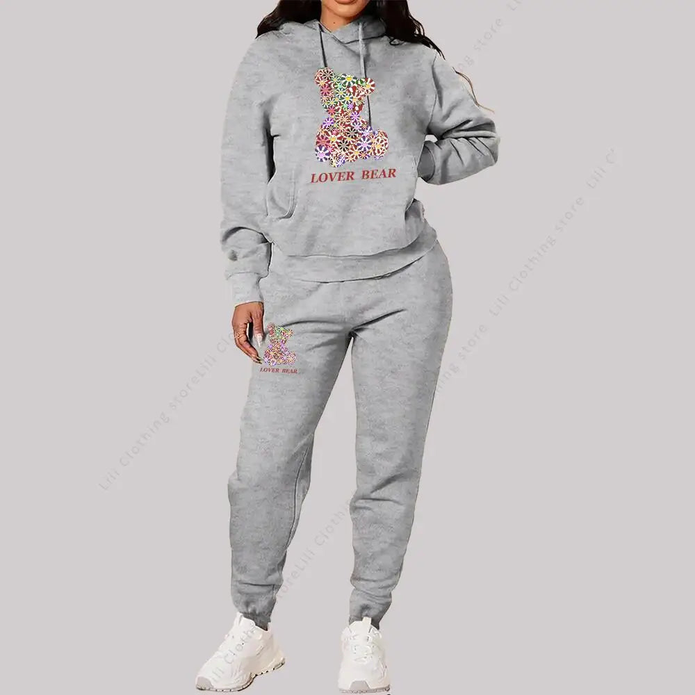 Women’s Hoodie and Sweatpants Set Casual Tracksuit Bear Graphic Outfit