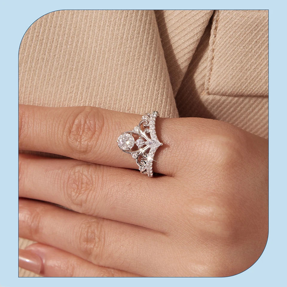 BAMOER  0.5-1CT Moissanite Crown Ring 925 Sterling Silver D Color VVS1 Women Eternal Guarding Rings Engagement Wedding Gift