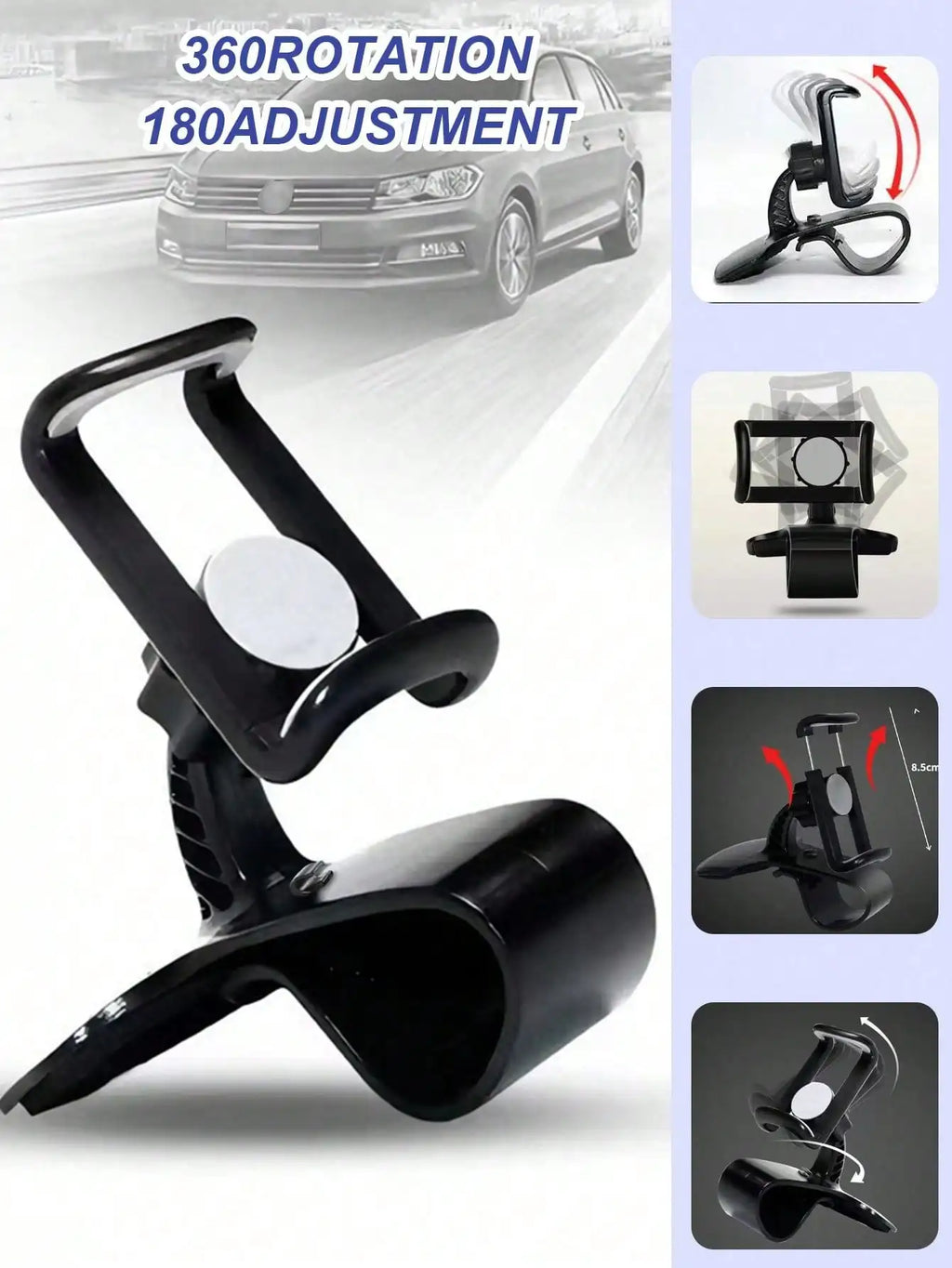 360° Rotating Car Phone Mount – Compatible with All Smartphones, a Clip-On Holder Specifically for Car Navigation
