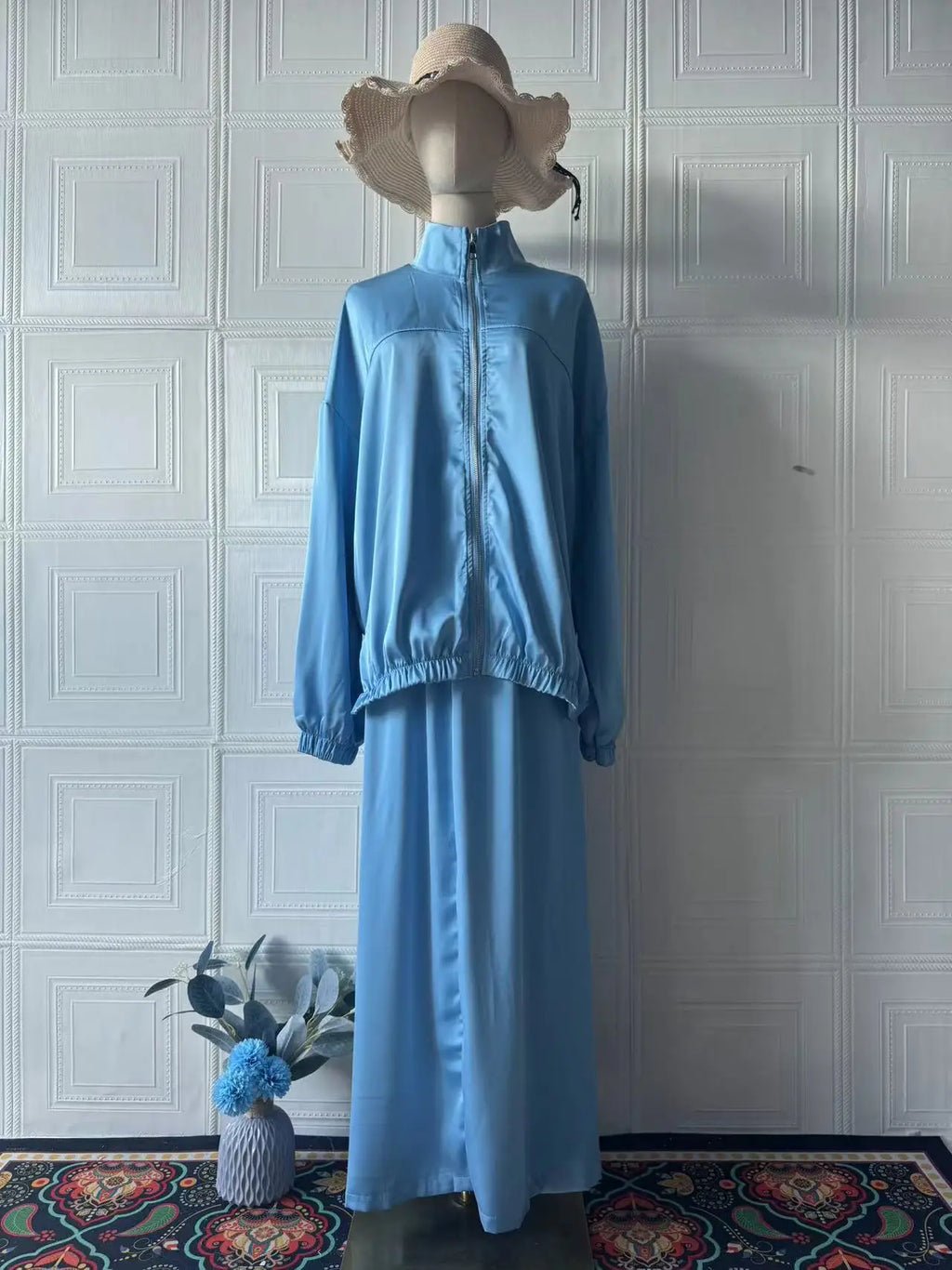 Muslim Dress Satin 2 Piece Set Women Party Abaya Musulman Ensembles Arab Long Robe Dubai Kaftan Vestidos Jalabiya Ramadan Eid