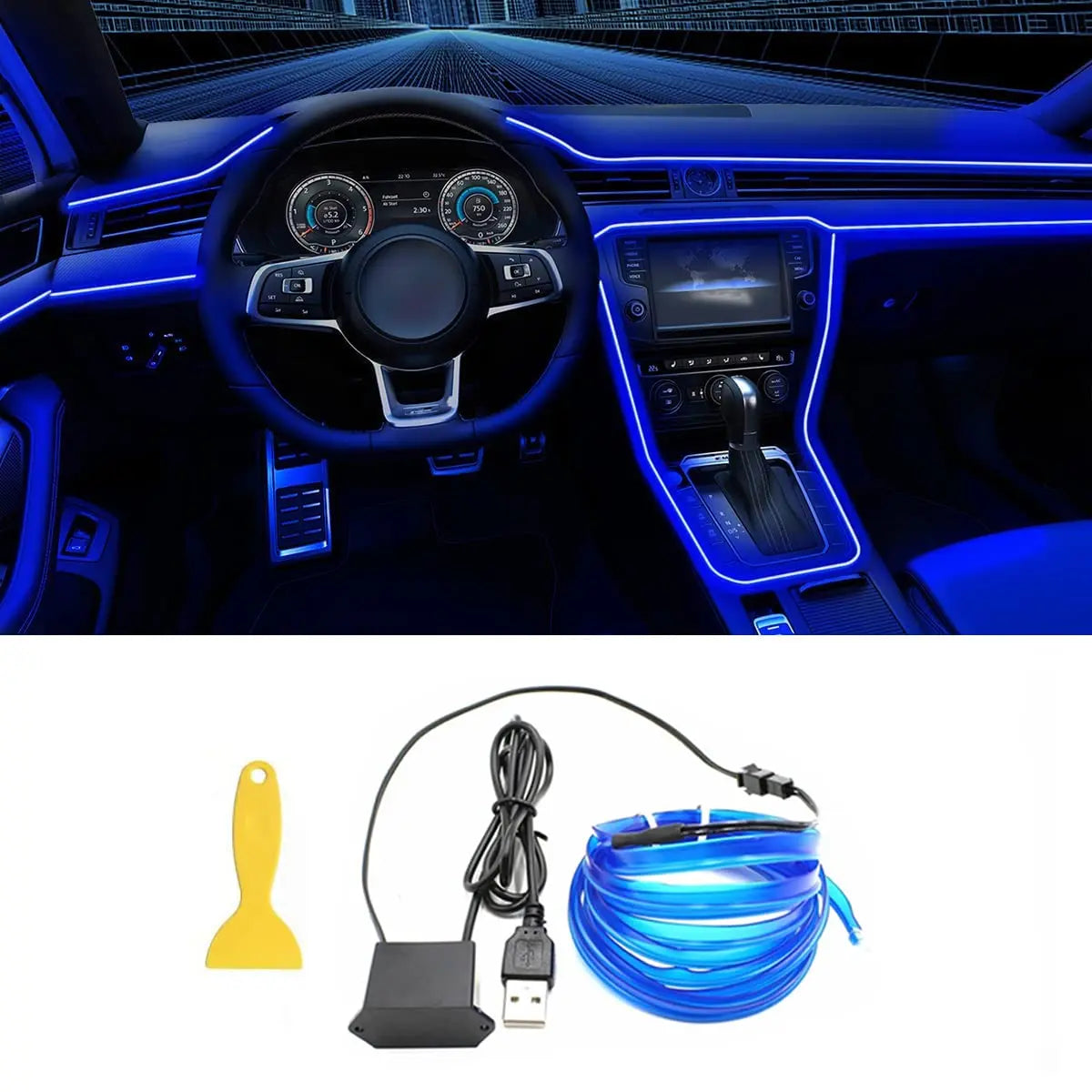 Car Interior Led Strip Light Neon EL Wiring Decorative Lamp For Auto Flexible Ambient Light USB Party Atmosphere