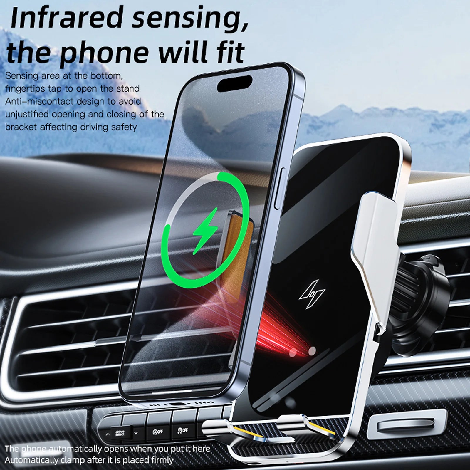 Car Wireless Charging Phone Holder Smart Sensing Fast Wireless Charger Phone Mounts 360° Rotation Inductive automatic clamping