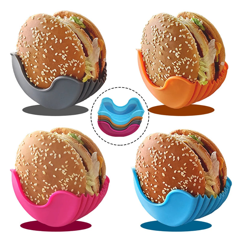 Reusable Burger Holder Silicone Shelf Hamburger Tools Fixed Rack Holder Storage Kitchen Organizer Box Kitchen Accessories