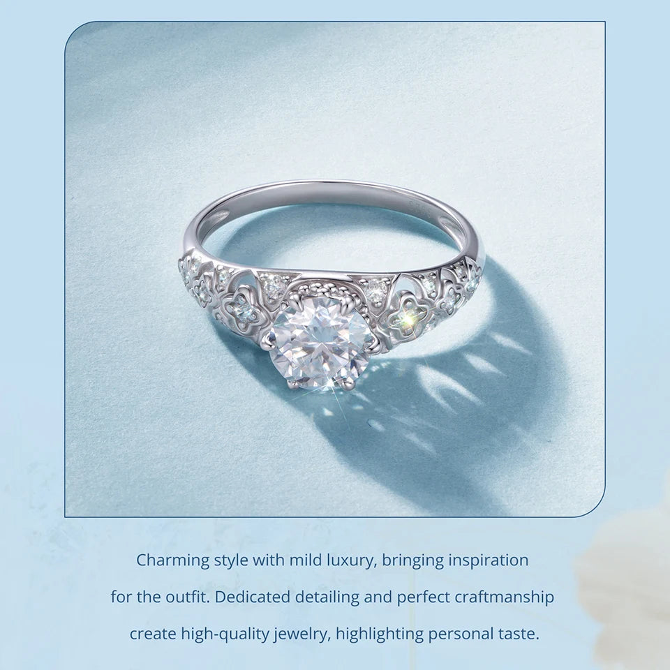 BAMOER  0.5-1CT Moissanite Crown Ring 925 Sterling Silver D Color VVS1 Women Eternal Guarding Rings Engagement Wedding Gift
