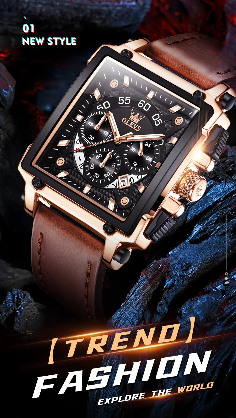 Men’s Square Dial Leather Strap Watch
