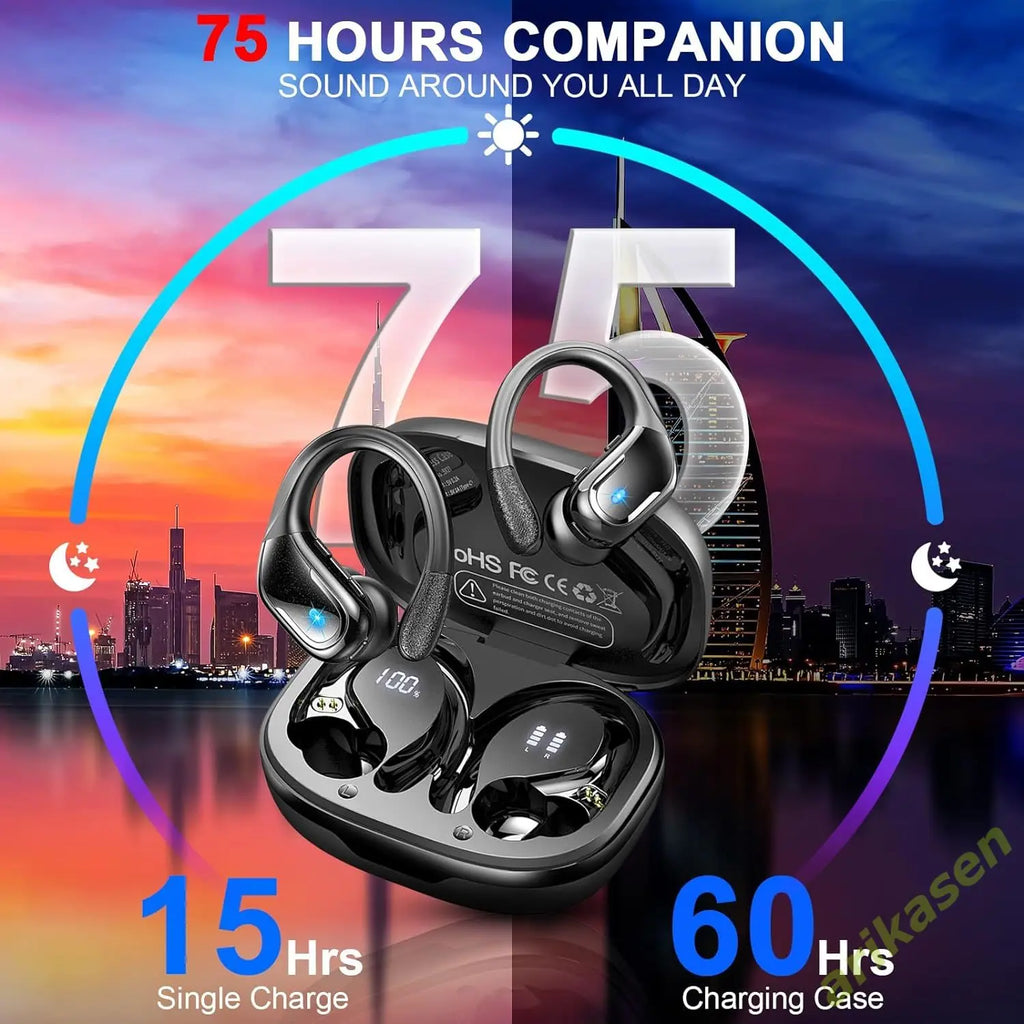 Bluetooth 5.3 Earphones IP7 Waterproof Wireless Headphones ENC Noise Cancelling Mic Deep Bass for Sports Workout Gym TWS In-Ear