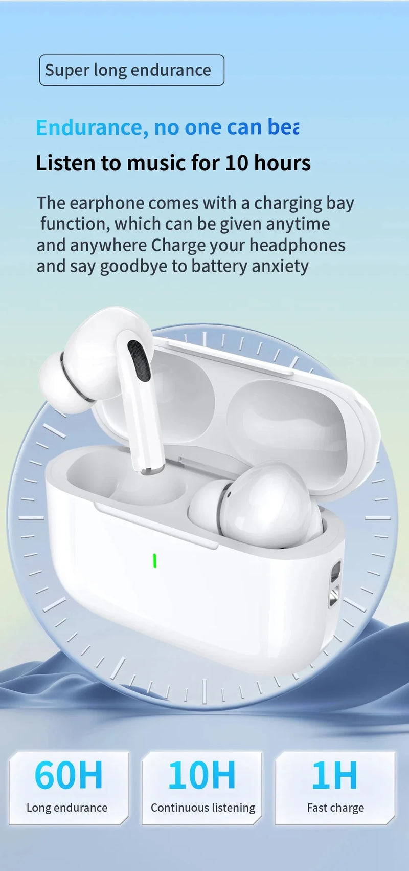 Bluetooth 5.3 Wireless Earbuds with Charging Case and Microphone